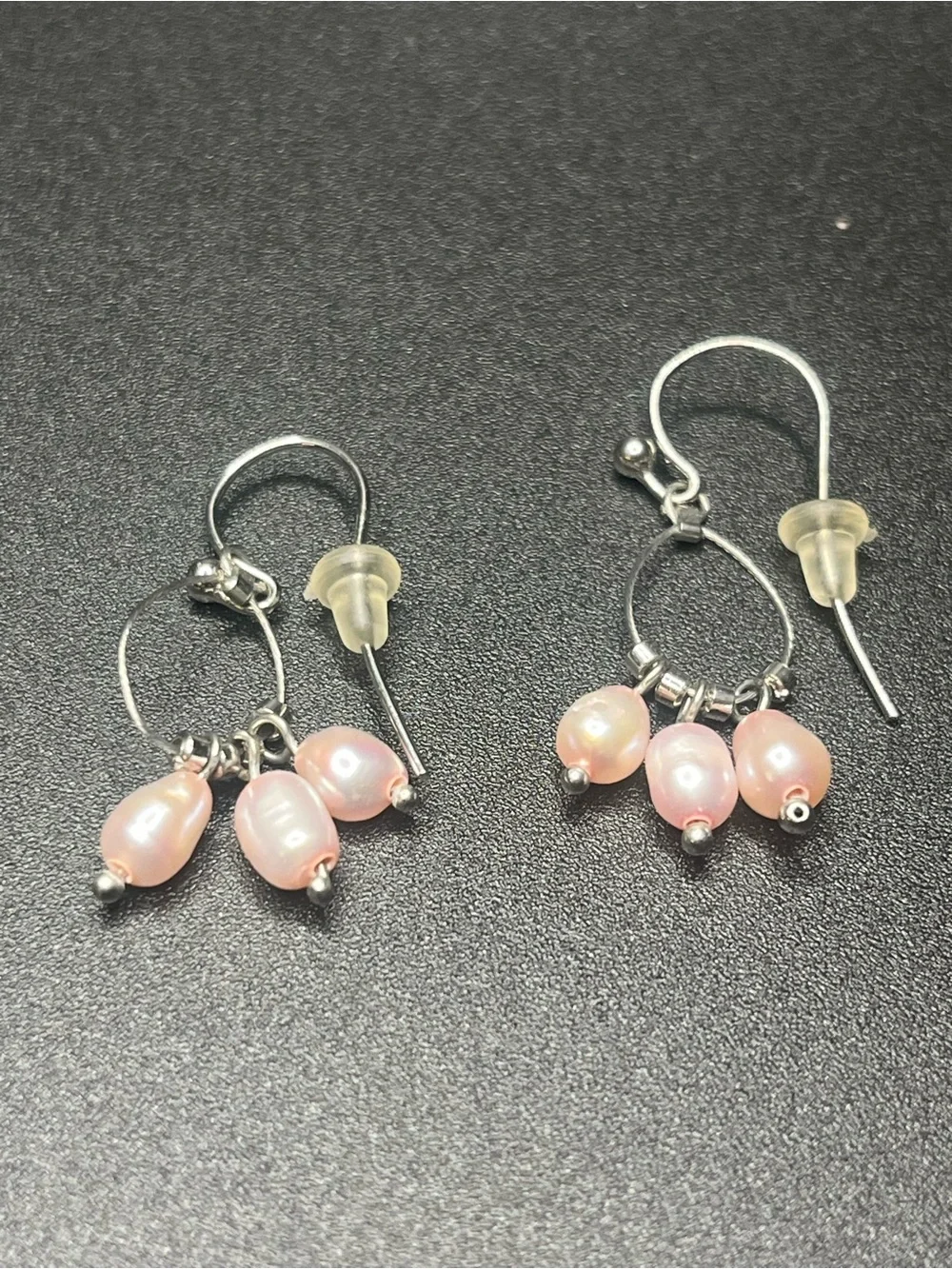 Genuine Pink Freshwater Pearl Necklace & Earrings Set Silver Tone